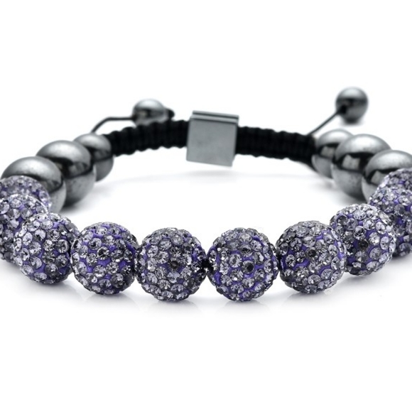 NEW Hematite & Amethyst Australian Crystal Shamballa Adjustable Beaded Bracelet - Picture 3 of 12